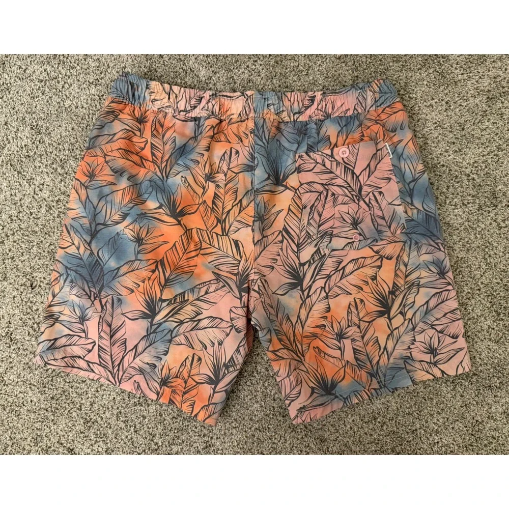 Departwest Mens XL Swim Trunks Tropical Palm Leaf Board Shorts Peach Orange Blue